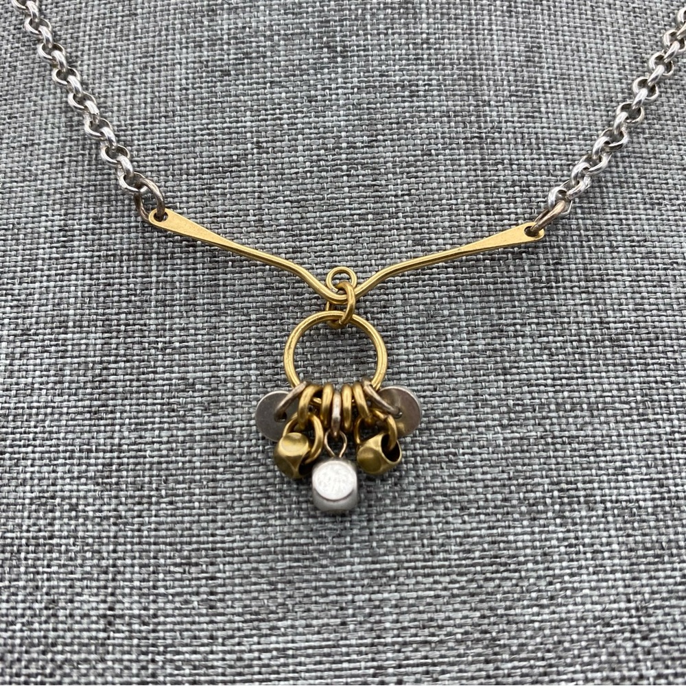 Marjorie Baer SF Mixed Metal Modernist Station Pendant Chain Necklace Artisan - Picture 2 of 5